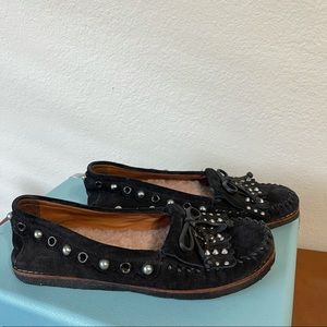 Coach Studded Black Suede Moccasins